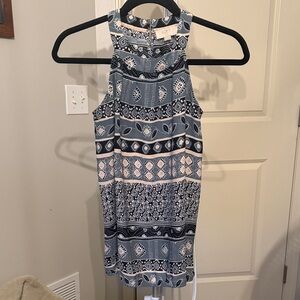 LOFT Blue and Cream Patterned Halter Top